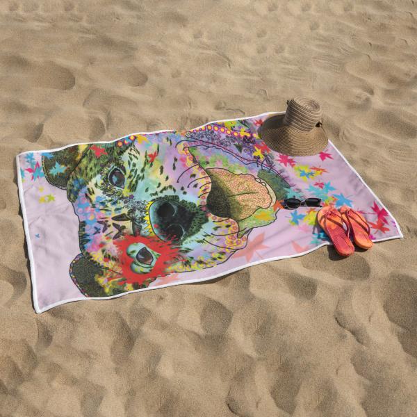 Badehandtuch Hexe – Popart-Hundemotiv, 75x165 cm, 100 % Polyester, weich & schnelltrocknend